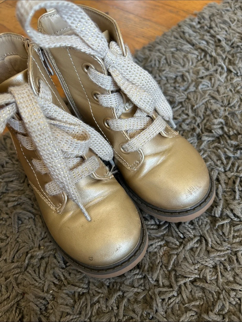 Cat & Jack Toddler Girls Metallic Cream Lace-Up Ankle Boots Size 9